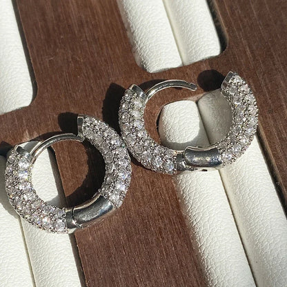 Micro Paved Full Moissanite Hoops Earrings Silver 925 Dazzling Diamond Ear Luxury Jewelry for Women Men Party Wedding Gift