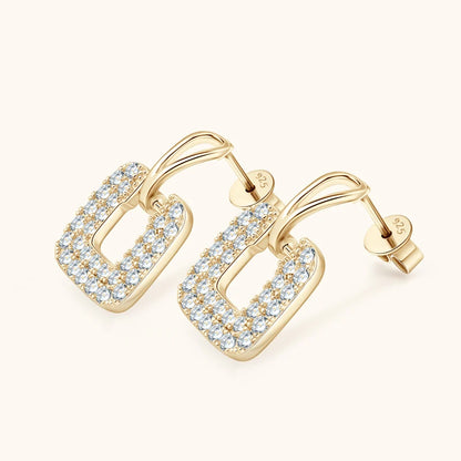 Premium Gold Square Stud Earrings Piercing Ear for Women Real Moissanite Drop Earrings Silver 925 Luxury Wedding Jewelry