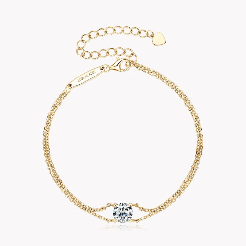 Real 925 Silver Double Chain Bracelet 6.5mm 1.0ct D Color Moissanite Bracelets With GRA Certificate Jewelry for Women Gift