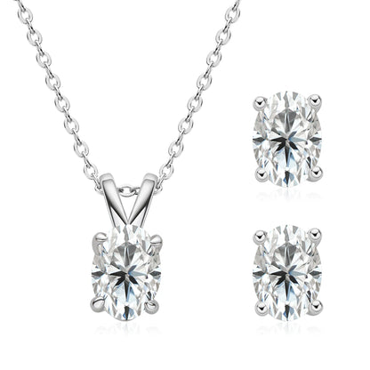 Women's Oval Cut D Color Moissanite Jewelry Set Real 925 Silver Pendant Necklace and Stud Earrings Piercing Party Wedding Gifts
