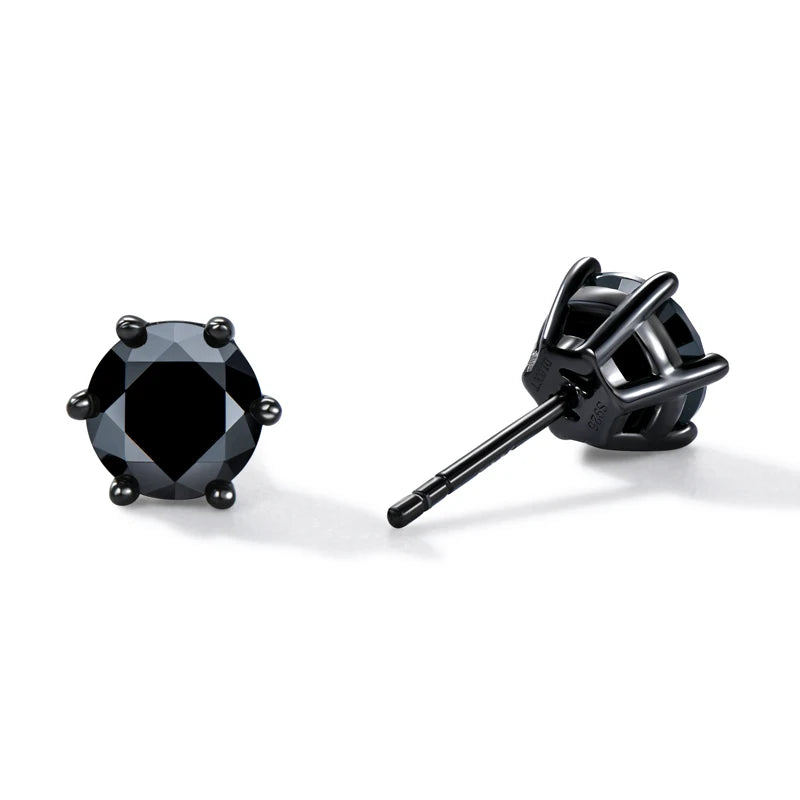 6.5MM 2CTW. Black Moissanite Stud Earrings For Women and Men 925 Silver Black Earrings 0.5ct 1ct Round Cut Lab Diamond 5mm