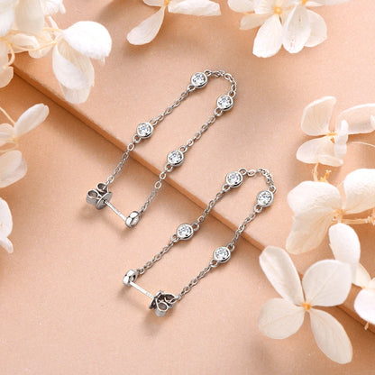 Long Chain Tassel Earring Moissanite Drop Station Piercing Earrings 925 Sterling Silver for Women Wedding Jewelry Gifts