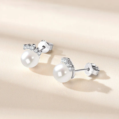 100% S925 Sterling Silver 7.5-8mm Natural Freshwater White Pearl Crown Piercing Stud Earrings for Women Fine Jewel Gifts
