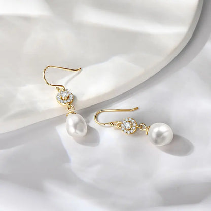 100% 925 Sterling Silver 9-10mm Baroque Freshwater Pearl Hook Earrings Wedding Engagement Fine Jewelry for Women Gifts
