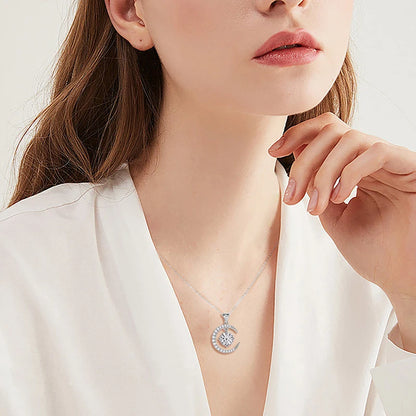 8mm 2.0CT Moissanite Sun Crescent Pendant Necklaces For Women 925 Silver Adjustable Chain Charm GRA Certified Jewelry Gift