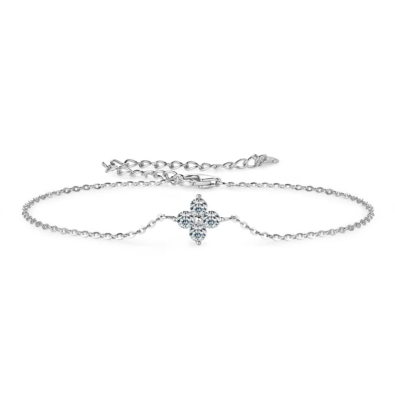 Lucky Four Leaf Clover Moissanite Bracelet 925 Silver for Women Certified D Color Simple Charm Jewelry 18k Gold Plated