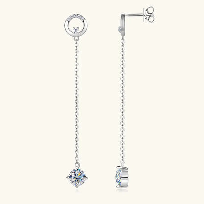6.5mm 1.0ct D Moissanite Drop Earrings for Women 925 Silver Circle Stud Long Chain Dangle Earrings GRA Certified Jewelry