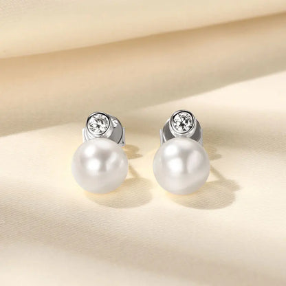 925 Sterling Silver Earrings 7-8mm Natural Freshwater Pearl Stud Earrings with 2.5mm Cubic Zirconia Jewelry for Women Gift