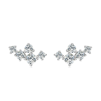 Original 925 Silver Cluster Round Moissanite Stud Earrings 18K Gold Plated for Women Gift Wedding Party Jewelry Hypoallergenic