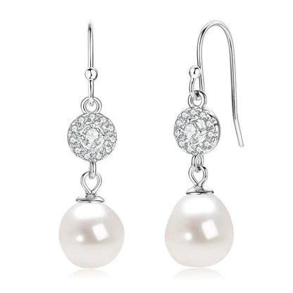 100% 925 Sterling Silver 9-10mm Baroque Freshwater Pearl Hook Earrings Wedding Engagement Fine Jewelry for Women Gifts