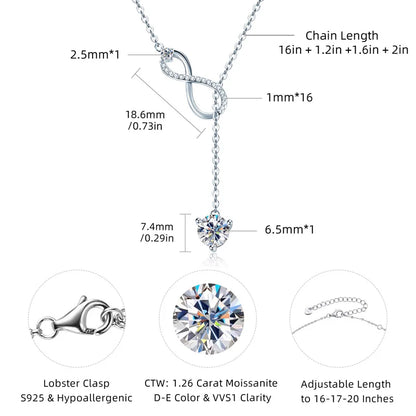 925 Silver Infinity Necklace for Women 6.5mm D Color Moisasnite Pendant Y Shape Necklaces Anniversary Wedding Jewelry Gift