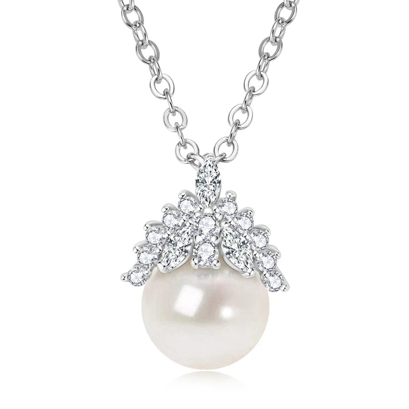 7-8mmFreshwater Pearl Crown Pendant Necklace s925 Silver Adjustable Chain Luxury Fine Jewelry for Women Gift 2025 Trendy