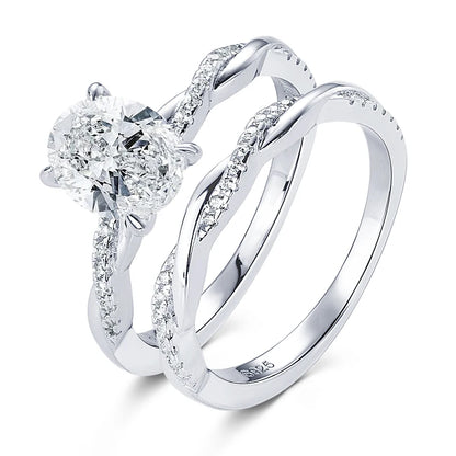 Original 925 Sterling Sliver Bridal Ring Set 2.0 Carat Oval Moissanite Engagement Wedding Promise Bands Jewelry for Women