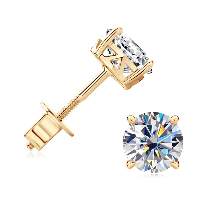 10K Solid Gold Stud Earrings Sparking 6.5mm 6mm 0.8-1CT D-E Moissanite Classic Earrings for Women Men Jewelry GRA Certificate