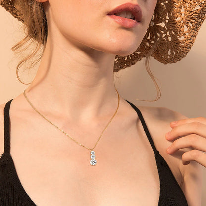 925 Silver Women's Necklace 1.80CTW.3 Stones D Color Round Moissanite Pendant Necklaces with Certificate Jewelry 18K Gold Plated