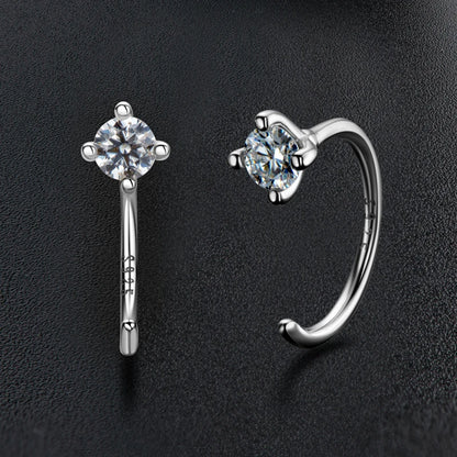 Small Half Hoop Earrings 3.5mm Moissanite Piercing Stud Ear Cuff 925 Sterling Silver for Women Certificate GRA Jewelry