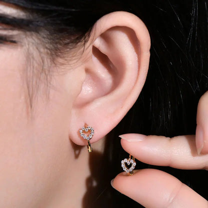Sweet Love Heart Moissanite Hoop Earrings For Women 925 Sterling Silver Small Ear Buckle INS Minimalism Fine Jewelry Gift