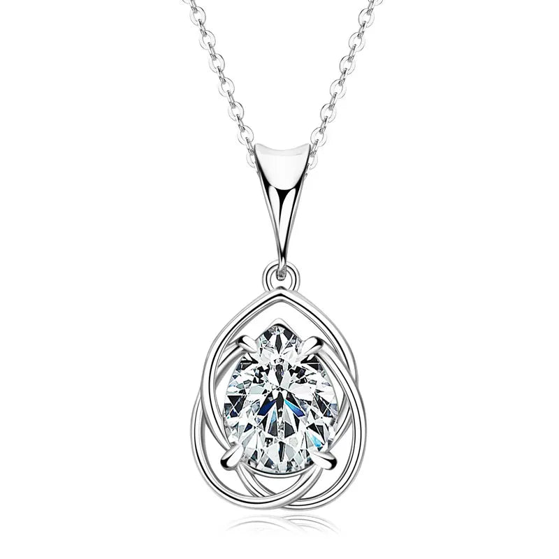 2.0CT Teardrop Pear Cut Moissanite Pendant Necklace for Women 925 Silver Adjustable Chain Real GRA Certified Jewelry Gift