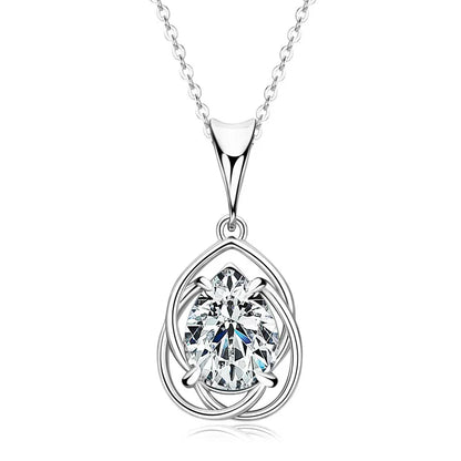 2.0CT Teardrop Pear Cut Moissanite Pendant Necklace for Women 925 Silver Adjustable Chain Real GRA Certified Jewelry Gift