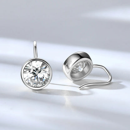 Sparking 8mm 2ct D Color Moissanite Drop Earrings Hooks 925 Silver for Women Bezel Setting Wedding Earrings Original Jewel