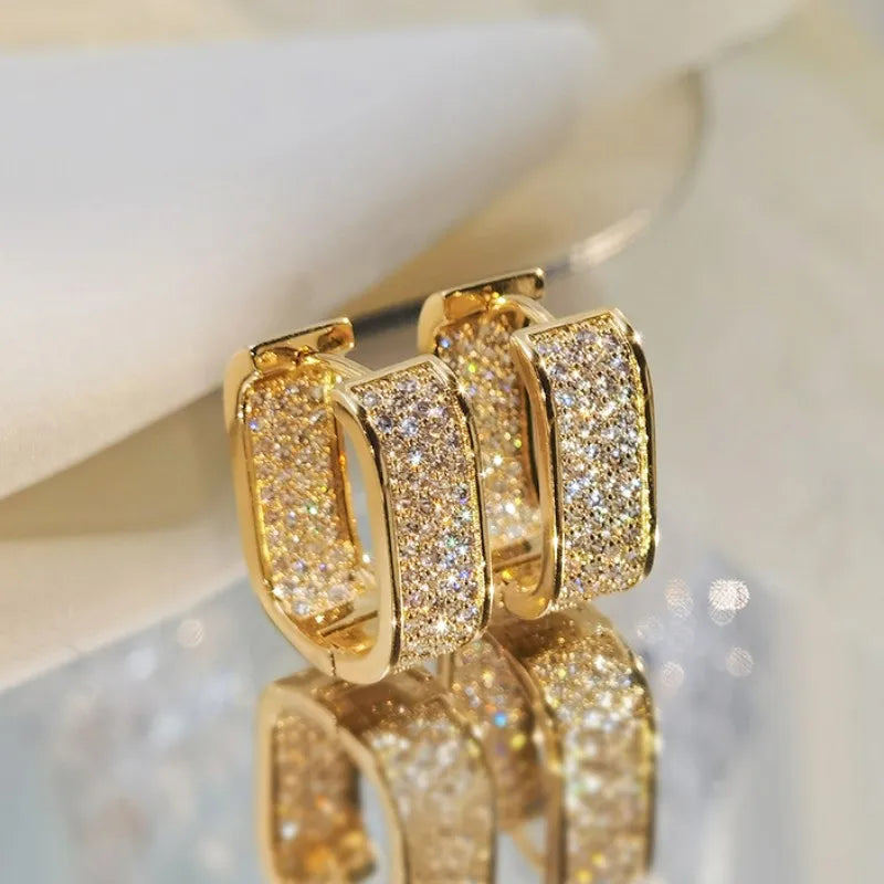 Luxury Square Hoop Earrings Dazzling Full Micro Paved Moissanite Real 925 Silver for Women Men Party Wedding Jewelry Gifts