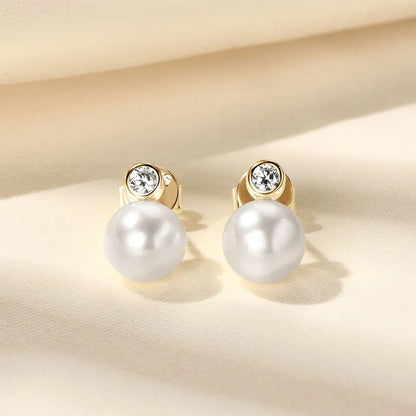 925 Sterling Silver Earrings 7-8mm Natural Freshwater Pearl Stud Earrings with 2.5mm Cubic Zirconia Jewelry for Women Gift