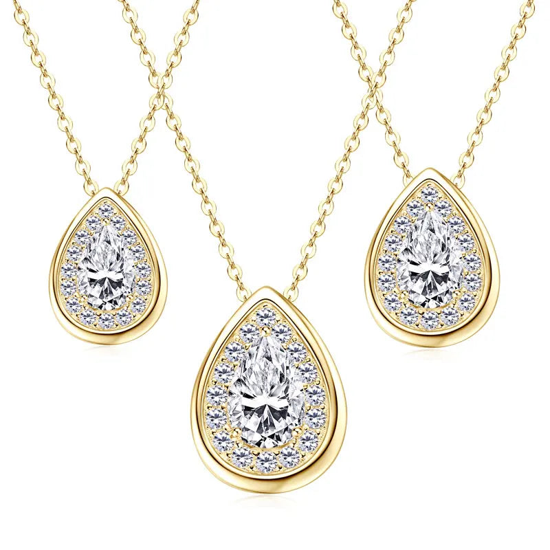 2025 2CT 1.5CT 1CT Pear Cut D Moissanite Waterdrop Pendant Necklace for Women 925 Silver Adjustable Chain GRA Certified Jewelry