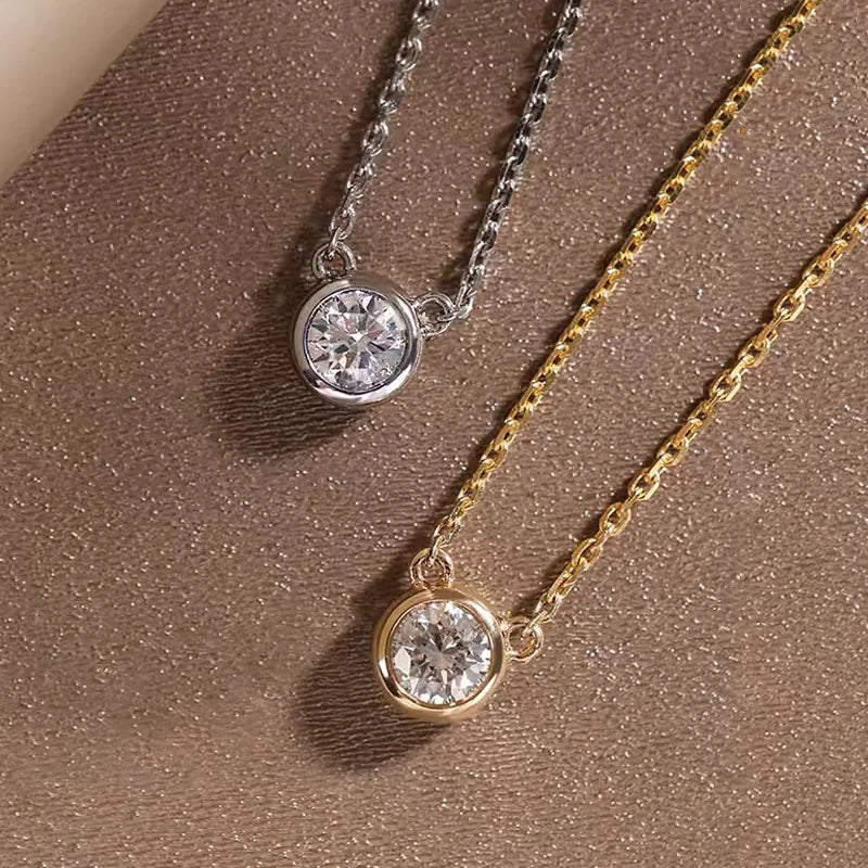 Real S925 Silver 6.5mm 1.0CT D Color Round Moissanite Cat Pendant Necklace for Women Girls Jewelry Birthday Gifts Valentine Day
