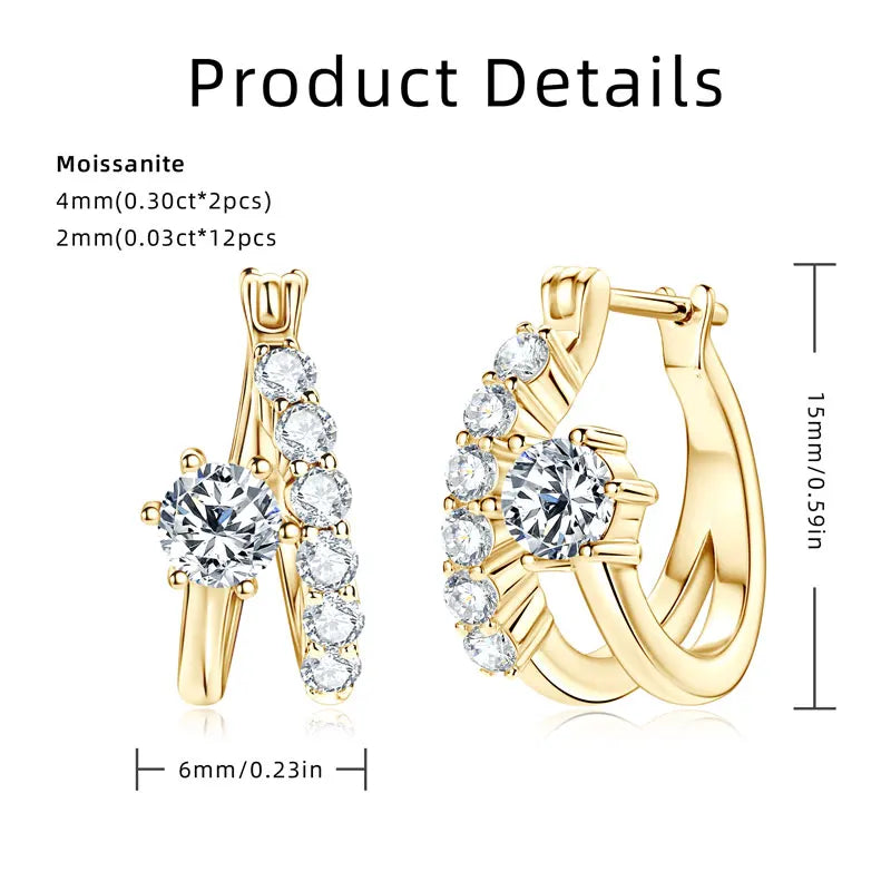 925 Silver 4mm Moissanite Earrings Trendy Split Hoop Earrings For Women Girl Sparking Jewelry GRA Christmas Valentine Gift
