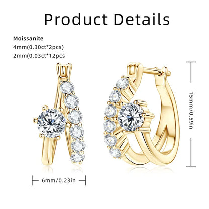 925 Silver 4mm Moissanite Earrings Trendy Split Hoop Earrings For Women Girl Sparking Jewelry GRA Christmas Valentine Gift