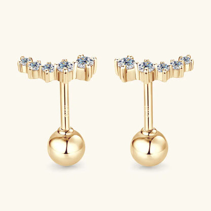 Real Gold 10k D-E Moissanite Stud Earrings Yellow Gold  5-stone Mini Earrings GRA Certified Wedding Engagement Jewelry for Women