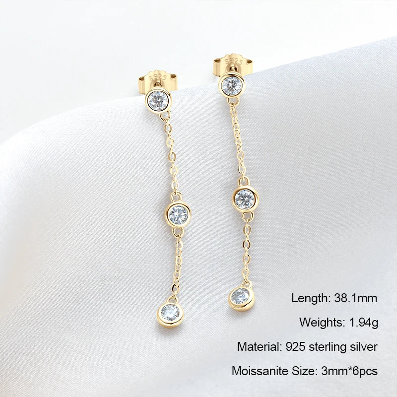 Long Tassel Star Moissanite Pendant Earrings for Women S925 Silver Chain Dangle Drop Earrings Studs GRA Certified Jewelry