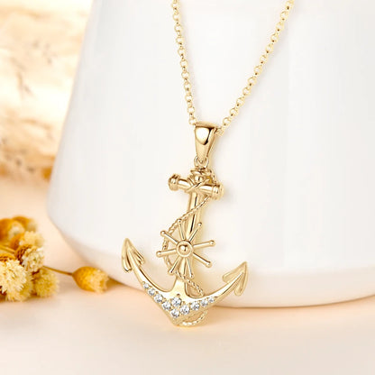 Plated Gold Anchor Cross Pendant Necklace with Moissanite Diamond Adjustable 925 Silver Chain for Women Men Lucky Charm Jewelry