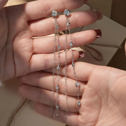 925 Silver 5mm 3mm Moissanite Earrings 10-11.5cm Long Tassel Double Chains Drop Earring for Women Valentine Jewelry Gifts