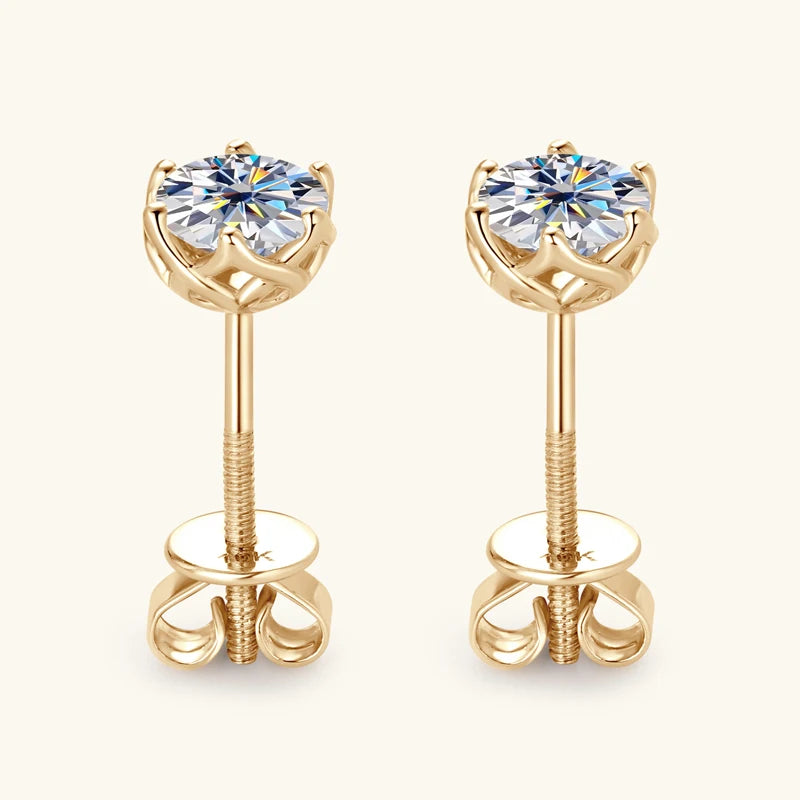100% 10k Gold Stud Earrings 0.5ct 1.0ct Round Cut Moissanite Diamond Earrings for Men & Women Certified Real Yellow Gold Jewelry