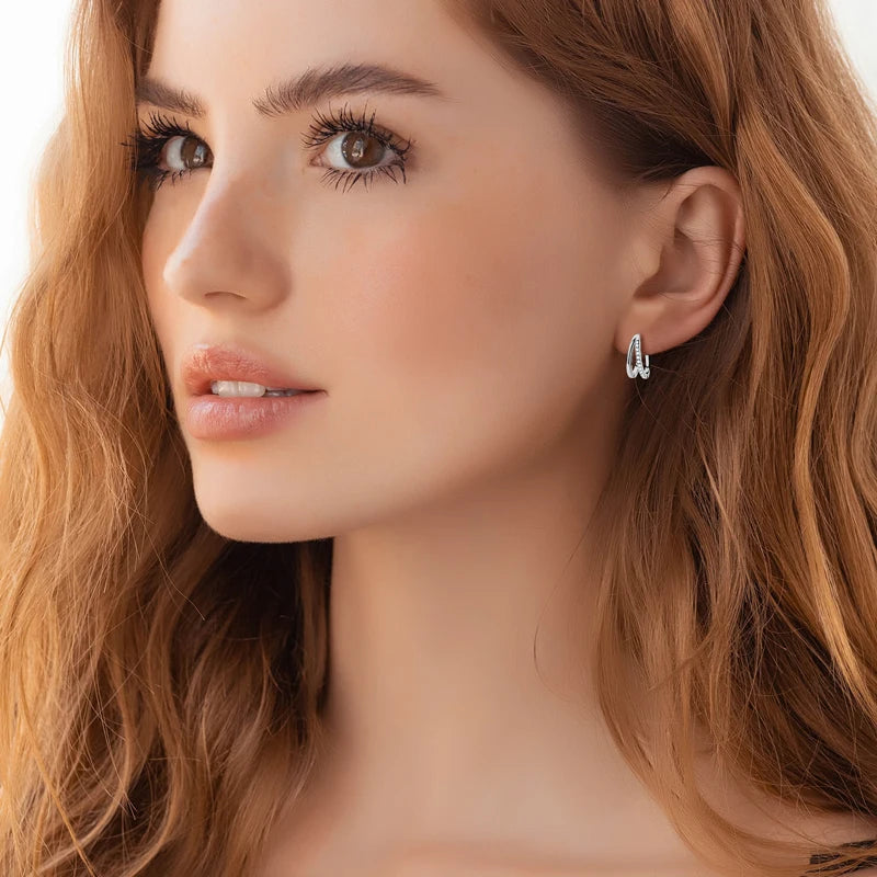 Real D Color Moissanite Double Hoop Earrings for Women 925 Sterling Silver Round 1mm Diamond Minimalist Fashion Jewelry