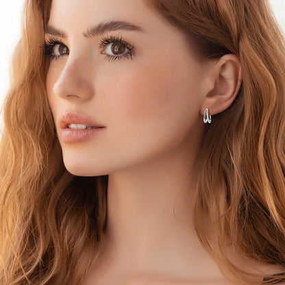 Real D Color Moissanite Double Hoop Earrings for Women 925 Sterling Silver Round 1mm Diamond Minimalist Fashion Jewelry