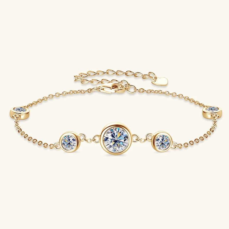 2024 New 18k Gold Plated Bracelet 925 Silver Chain 2mm D Color Bezel Moissanite Bracelets Fashion Women's Jewelry Gifts