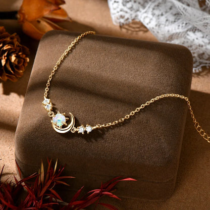Fashion White Opal Sun and Moon Bracelet Real 925 Silver Chain Bracelets for Women with 5A Zircon New Year Christmas Gifts