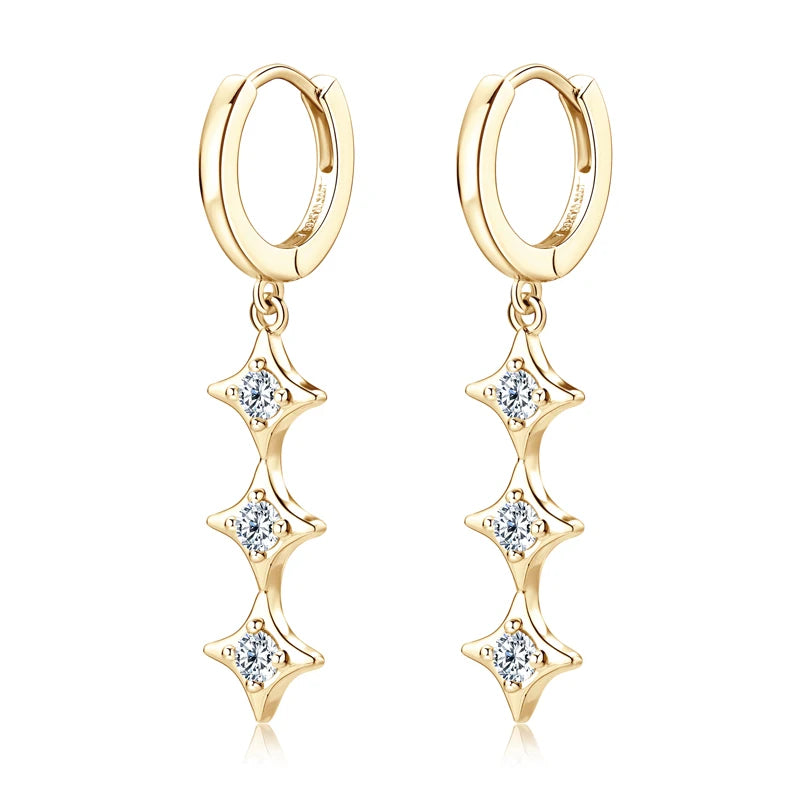 Original D0.30CT Star Moissanite Long Drop Earrings for Women Hoops 925 Silver Cute Wedding Jewelry with GRA Certificate