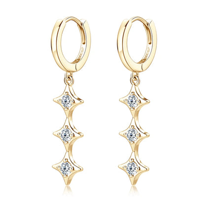Original D0.30CT Star Moissanite Long Drop Earrings for Women Hoops 925 Silver Cute Wedding Jewelry with GRA Certificate