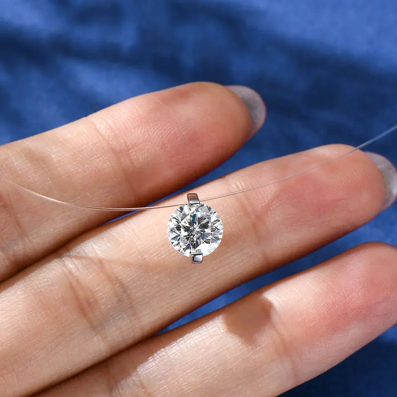 2ct 1ct 0.5ct D Moissanite Pendant Necklaces for Women 925 Silver Adjustable Invisible Fish Line Chain Choker Gift 6.5-8mm