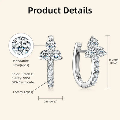 3mm&1.5mm Moissanite Hoop Earrings for Women 925 Sterling Silver Delicate U Shaped Huggie Earrings 2025 Wedding Jewelry