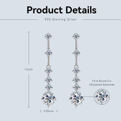 Certified 1CT 2CT Moissanite Earrings Long Drop Earrings Dangle Piercing Ear Wedding Jewelry Original 925 Silver for Women Gift