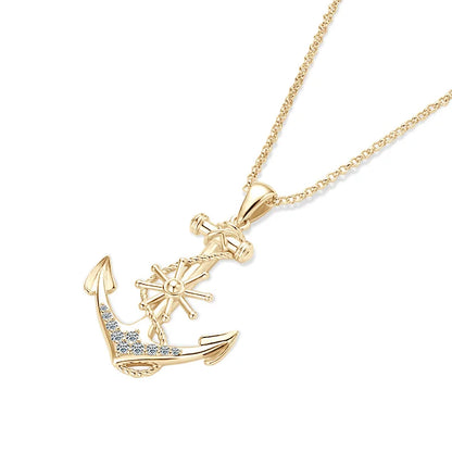 Plated Gold Anchor Cross Pendant Necklace with Moissanite Diamond Adjustable 925 Silver Chain for Women Men Lucky Charm Jewelry