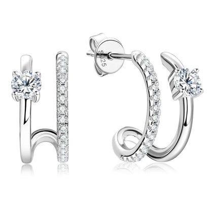 Triple Side Hoops Earrings Half Open Cuff Real 925 Silver Piercing Ear Moissanite Stud Earrings for Women Korean Jewelry
