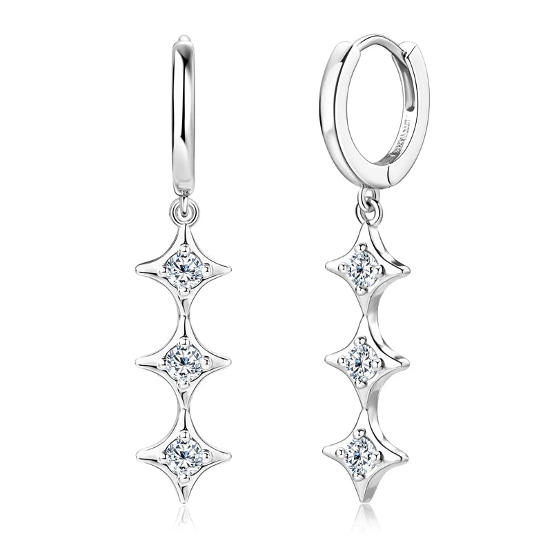 Original D0.30CT Star Moissanite Long Drop Earrings for Women Hoops 925 Silver Cute Wedding Jewelry with GRA Certificate
