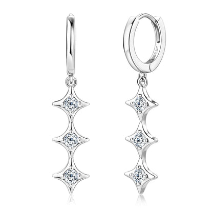 Original D0.30CT Star Moissanite Long Drop Earrings for Women Hoops 925 Silver Cute Wedding Jewelry with GRA Certificate