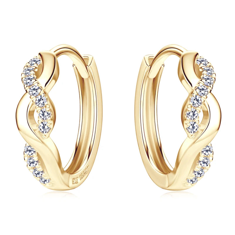 Real 10K Gold Earrings Infinite Hoop for Women D Moissanite Earrings Small Hoops Wedding Jewelry GRA Certified lab Diamond 0.9mm