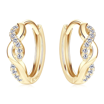 Real 10K Gold Earrings Infinite Hoop for Women D Moissanite Earrings Small Hoops Wedding Jewelry GRA Certified lab Diamond 0.9mm